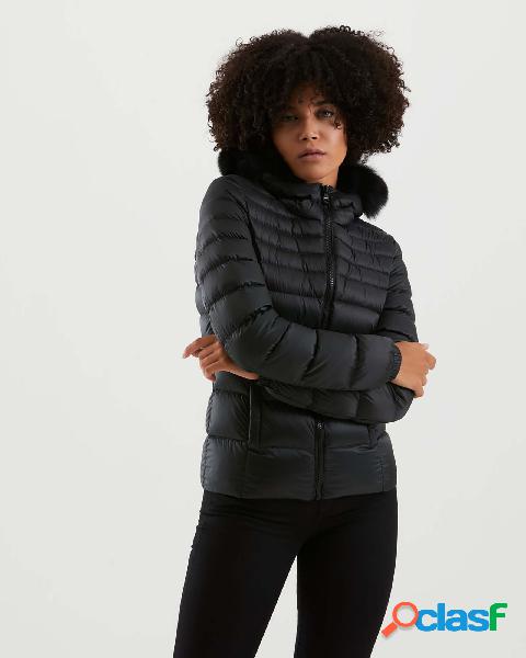 Piumino Mead Fur Jacket nero con bordatura tono su tono in