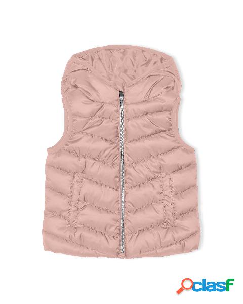 Piumino gilet cipria in nylon con cappuccio fisso 2-7 anni