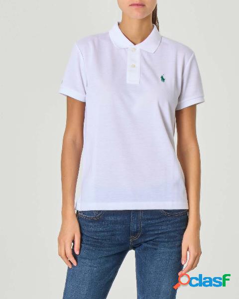 Polo bianca in piquè di cotone con logo ricamato verde e