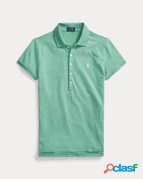 Polo verde acqua in cotone stretch con logo ricamato a