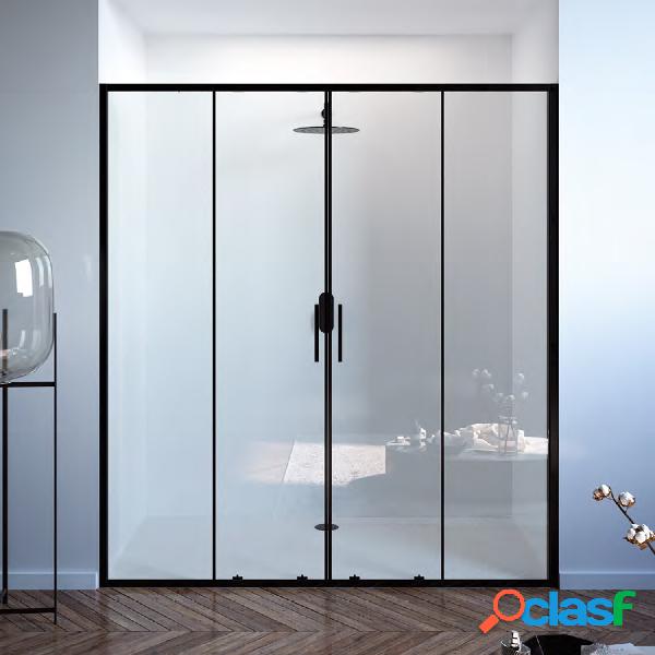 Porta doccia con apertura 2 scorrevoli e profili neri cm 160