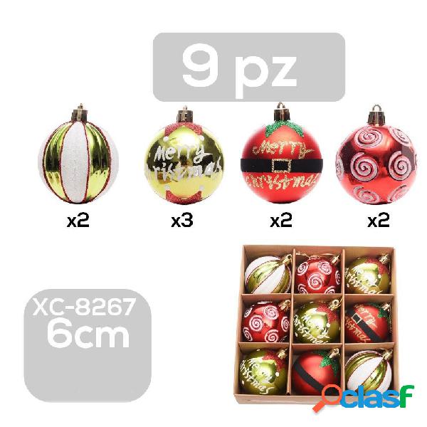 SET 9 PALLINE NATALIZIE DECORAZIONI 6 CM ADDOBBI PER ALBERO
