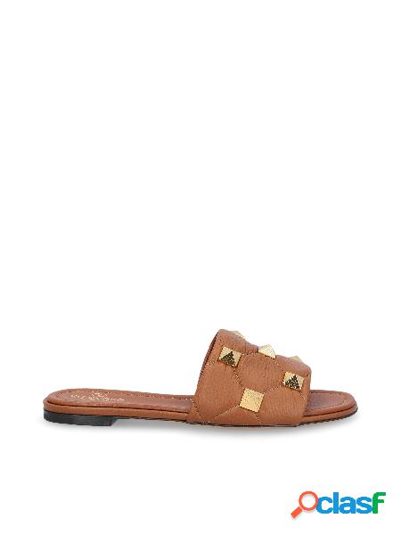 Sandalo Slide Basso Roman Stud in Nappa Trapuntata