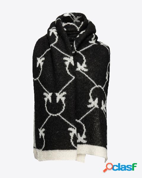 Sciarpa nera in misto alpaca con scritta logo jacquard a