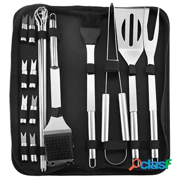 Set Attrezzi per Barbecue in Acciaio Inox con Sacca