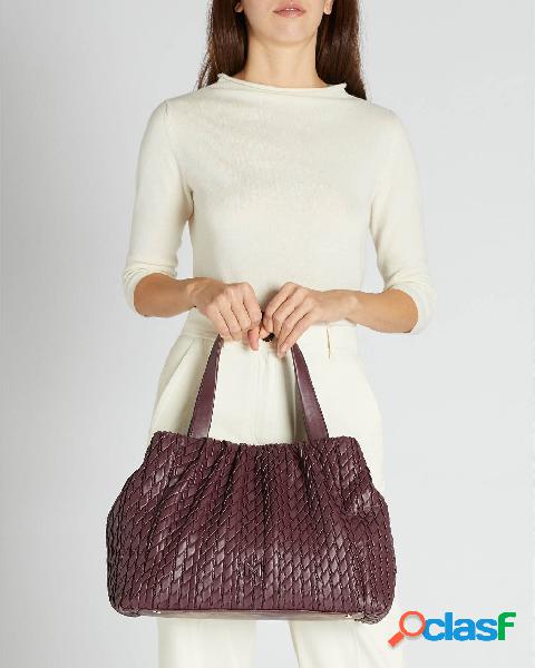 Shopping bag bordeaux in similpelle effetto goffrato con
