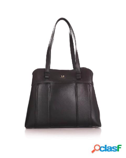 Shopping bag nera grande in similpelle effetto liscio con