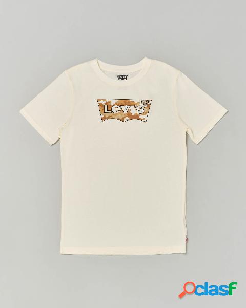 T-shirt avorio mezza manica con logo batwing camouflage