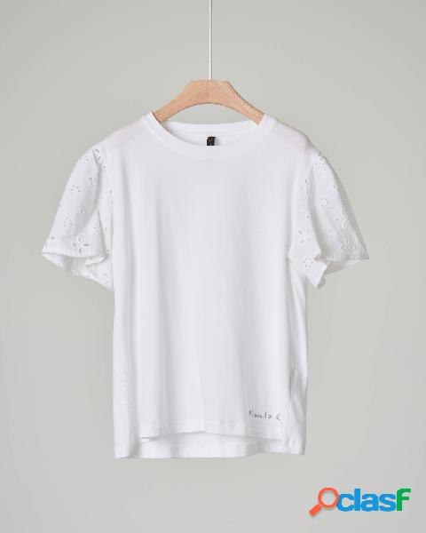 T-shirt bianca in cotone e viscosa con maniche corte in