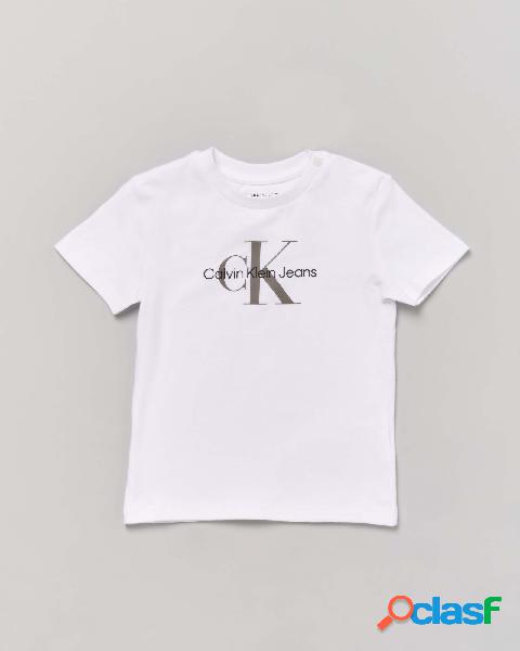 T-shirt bianca mezza manica con logo monogramma stampato 86