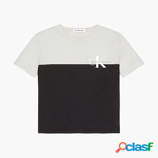 T-shirt color-block nera e gesso a mezza manica in cotone