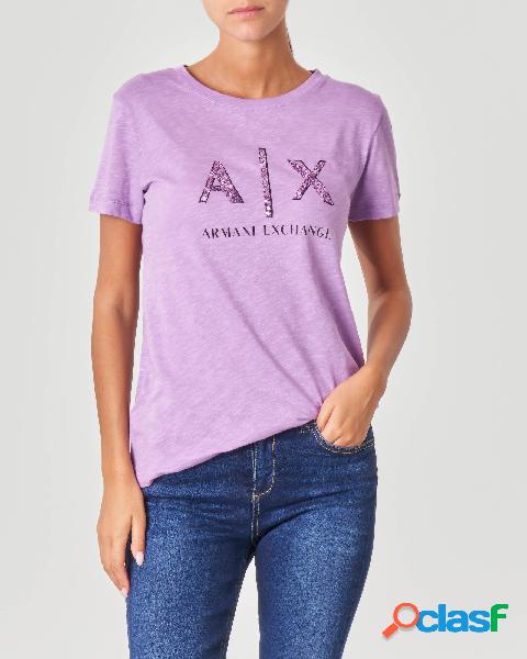 T-shirt color lilla in cotone con monogramma logo in