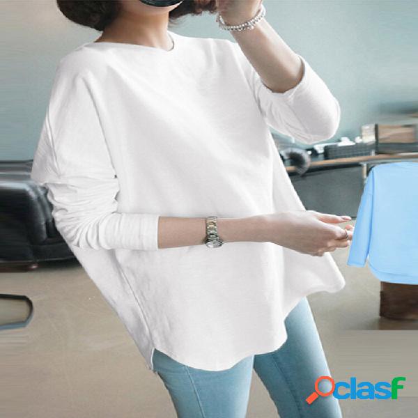 T-shirt girocollo Collo a maniche lunghe con orlo curvo