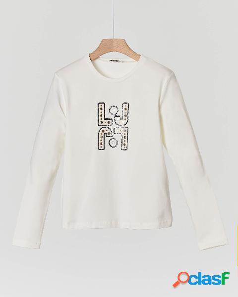 T-shirt manica lunga in cotone stretch con sigla logo
