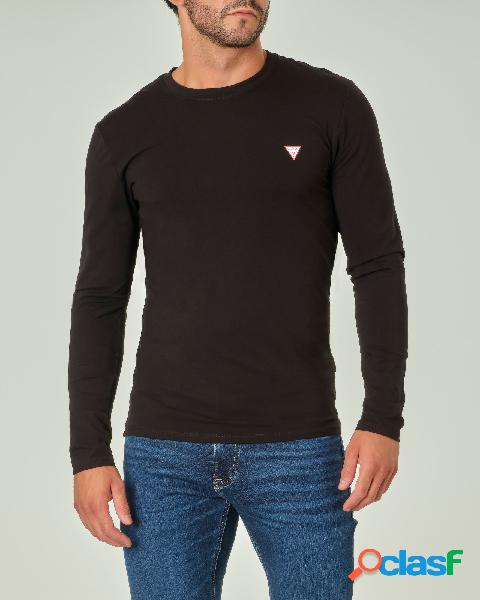 T-shirt nera manica lunga in cotone stretch