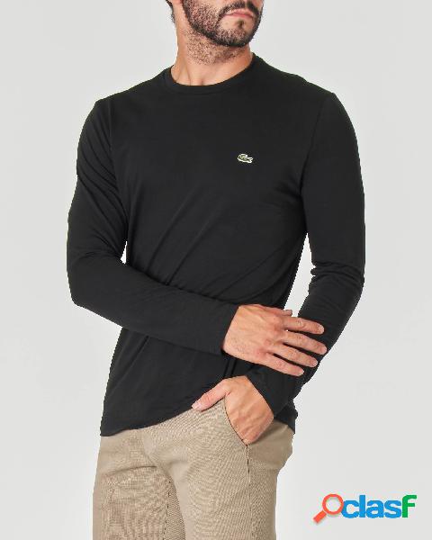T-shirt nera manica lunga in pima cotton