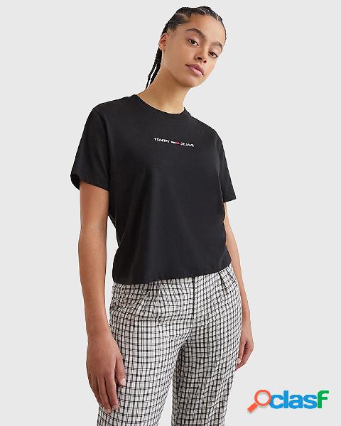 T-shirt nera regular fit in cotone con logo ricamato sul