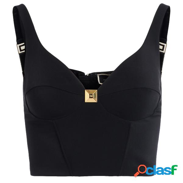 Top Elisabetta Franchi nero con maxi borchia oro