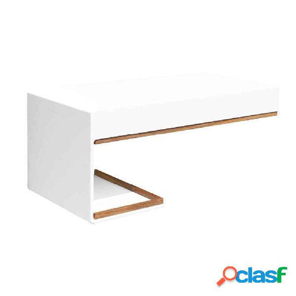 Top sospeso realizzato in HI-Macs con profili in Teak con