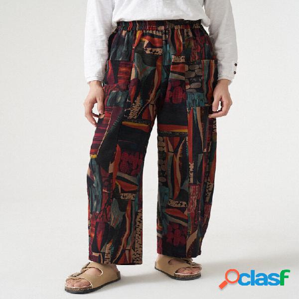 Vita elastica doppia tasca con stampa vintage Pantaloni per