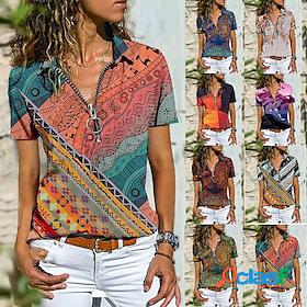Womens Blouse T shirt Tee Zipper Print Tropical Daily Tie