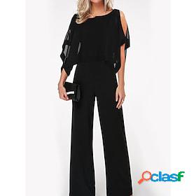 Womens Jumpsuit Solid Color Business Crew Neck Straight