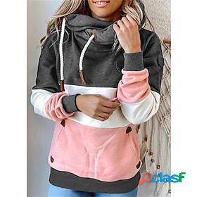 Womens Pullover Hoodie Sweatshirt Pullover Patchwork Casual