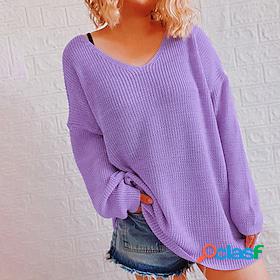Womens Pullover Sweater Jumper Crochet Knit Knitted Thin V