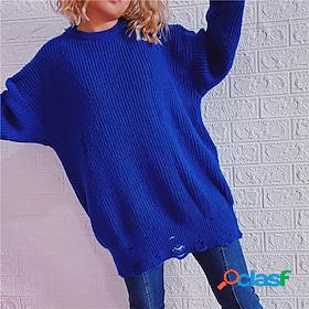 Womens Pullover Sweater Jumper Ribbed Knit Knitted Ripped