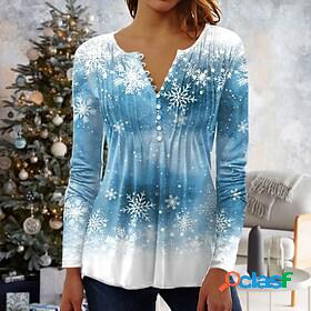 Womens Shirt Green Blue Purple Button Print Snowflake