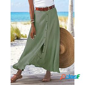 Womens Skirt Straight Linen / Cotton Blend Maxi Green Black