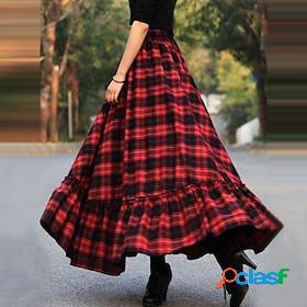 Womens Skirt Swing Cotton Blend Maxi Black Fuchsia Red