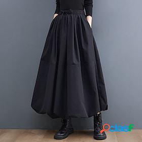 Womens Skirt Swing Cotton Maxi Black Skirts Pocket