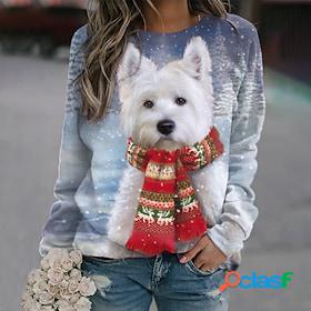 Womens Sweatshirt Pullover Basic Gray Dog Street Long Sleeve