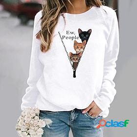 Womens Sweatshirt Pullover Basic Green Black Blue Cat Street