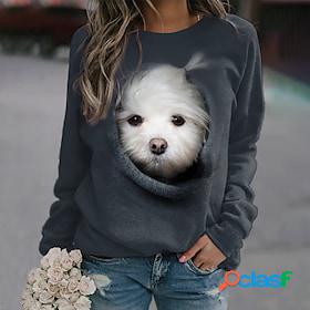 Womens Sweatshirt Pullover Print Active Streetwear Gray Dog