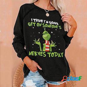 Womens Sweatshirt Pullover Streetwear Black Graphic Grinch