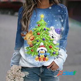 Womens Sweatshirt Pullover Streetwear Blue Graphic Christmas