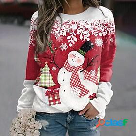 Womens Sweatshirt Pullover Streetwear Red Snowman Snowflake