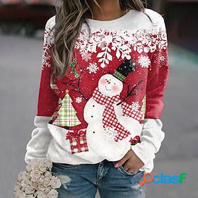 Womens Sweatshirt Pullover Streetwear Red Snowman Snowflake