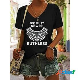 Women's T shirt Tee Black Print Letter Vote Ruthless Daily