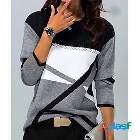 Women's T shirt Tee Green Black Blue Print Color Block