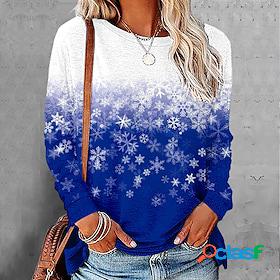 Womens T shirt Tee Green Blue Red Print Snowflake Christmas