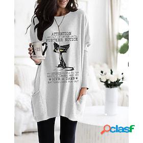 Womens T shirt Tee Tunic White Black Pocket Print Graphic