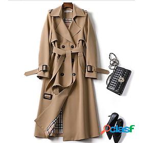 Womens Trench Coat Lace up Patchwork Long Coat Black Blue