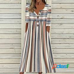 da donna vestito a trapezio vestito midi blu mezza manica