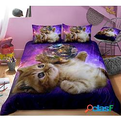 set copripiumino stampa gatto 3d, set biancheria da letto in
