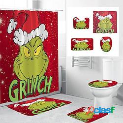 tenda da doccia natalizia Grinch set da 4 pezzi con tappeti