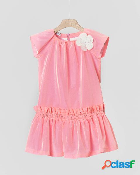 Abito corto in taffeta rosa con gonna arricciata 4-7 anni