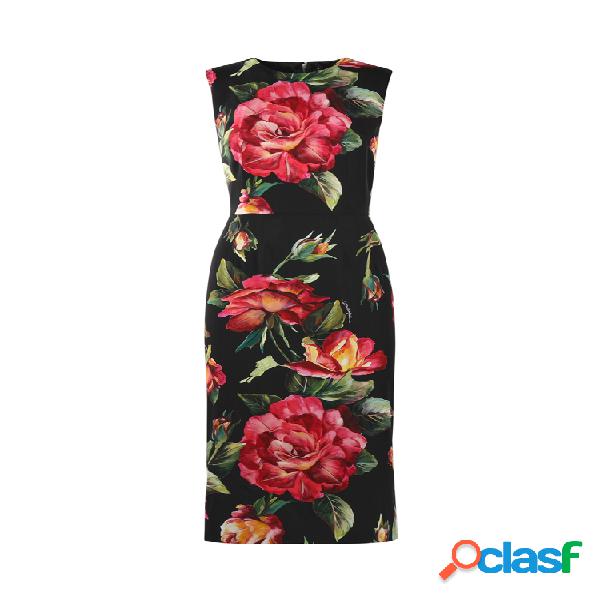 Abito midi in charmeuse stampa rose